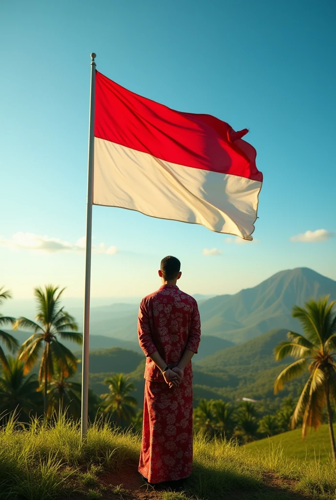 The red and white Indonesian flag is flying.