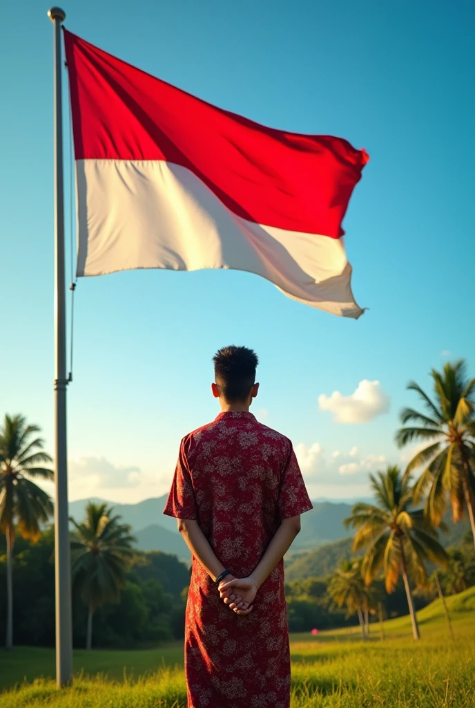 The red and white Indonesian flag is flying.