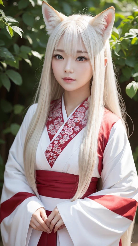 White Demon Fox、Nine-tailed Fox、Japanese women、kimono、Fair skin、Red lines on face、8K、I have long hair