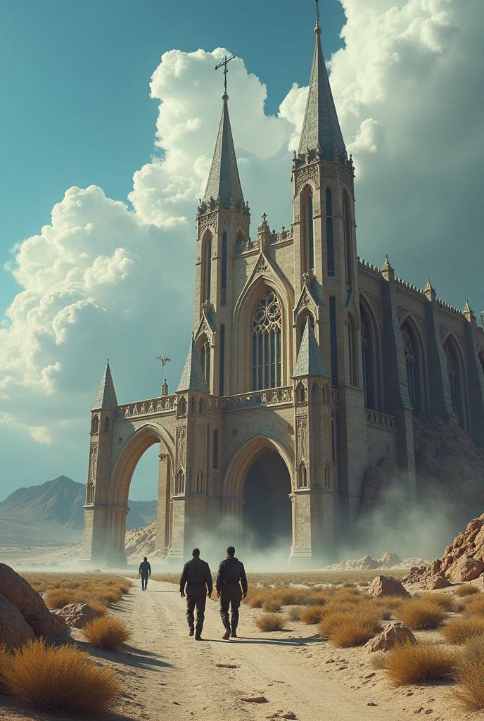 an American military base similar to Area 51 with neo-Gothic architecture 