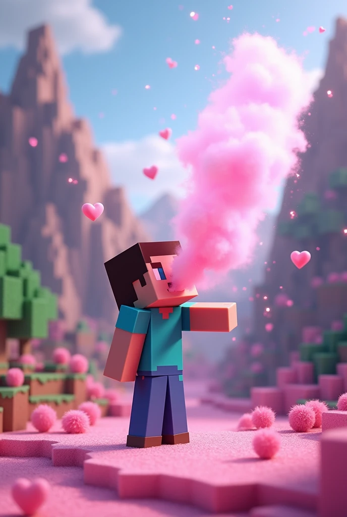 Generate a Minecraft Steve inhaling pink dust