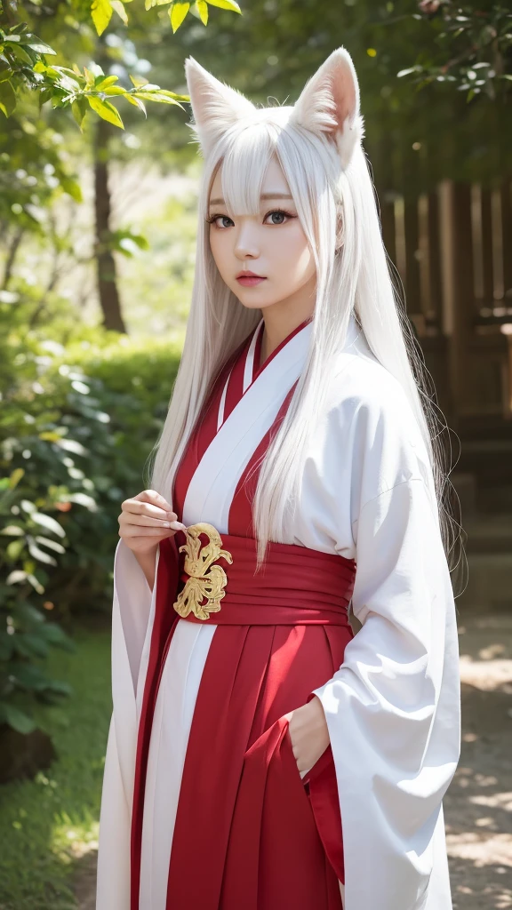 White Demon Fox、Nine-tailed Fox、Japanese women、kimono、Fair skin、Red lines on face、8K、I have long hair