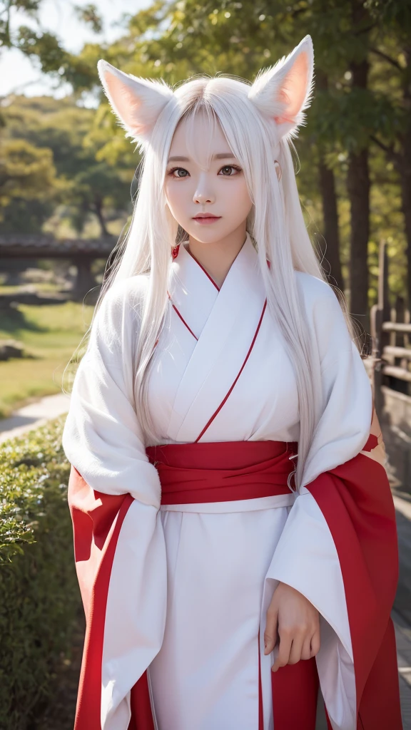 White Demon Fox、Nine-tailed Fox、Japanese women、kimono、Fair skin、Red lines on face、8K、I have long hair
