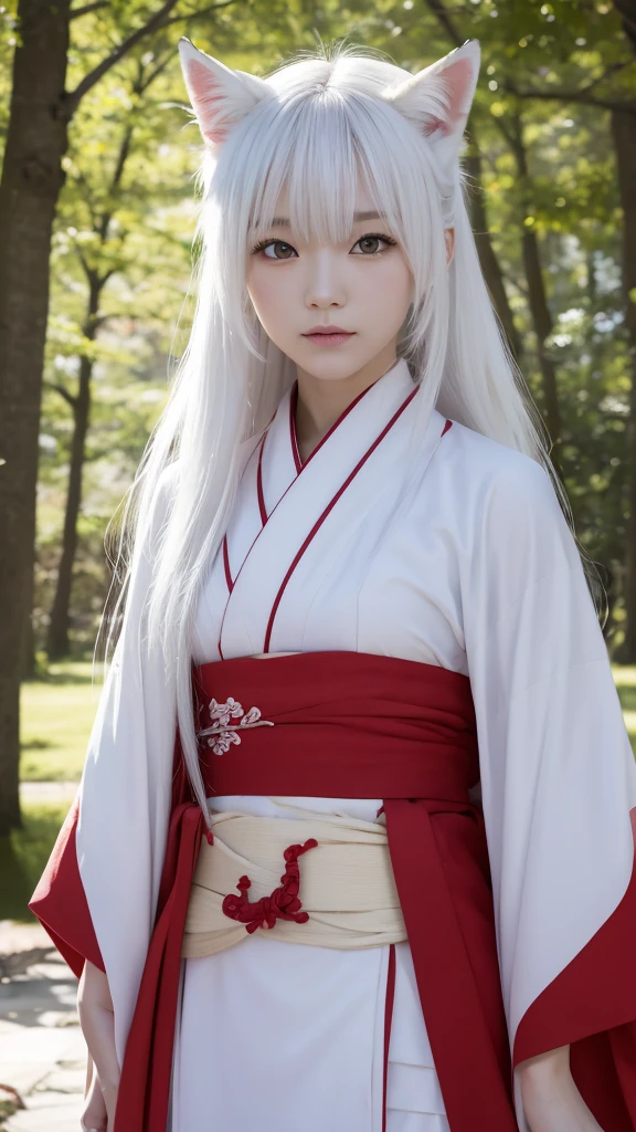 White Demon Fox、Nine-tailed Fox、Japanese women、kimono、Fair skin、Red lines on face、8K、I have long hair