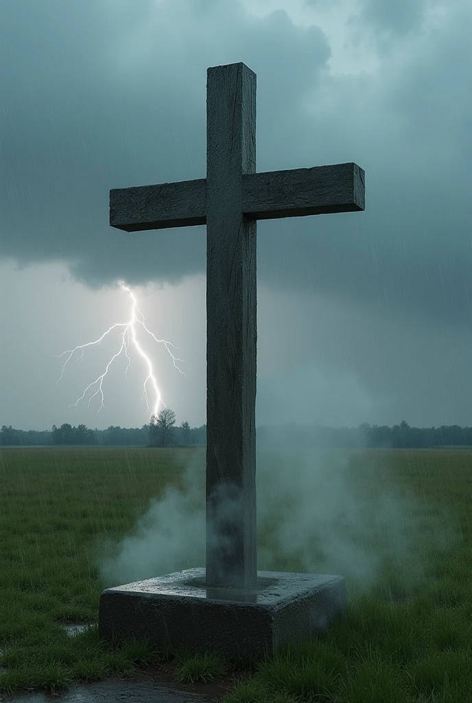 A cross on a rainy day