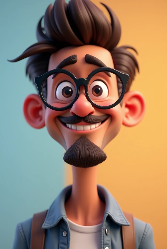 disney pixar 3d cartoon character, there is a brown-skinned man with glasses and a gray shirt posing for a picture, taken in the early 2020s, headshot profile picture, man with glasses, headshot portrait, thierry doizon, looking straight to camera, with glasses and goatee, looking straight into camera, mohamed chahin, headshot photo, closeup headshot portrait, portait photo profile picture