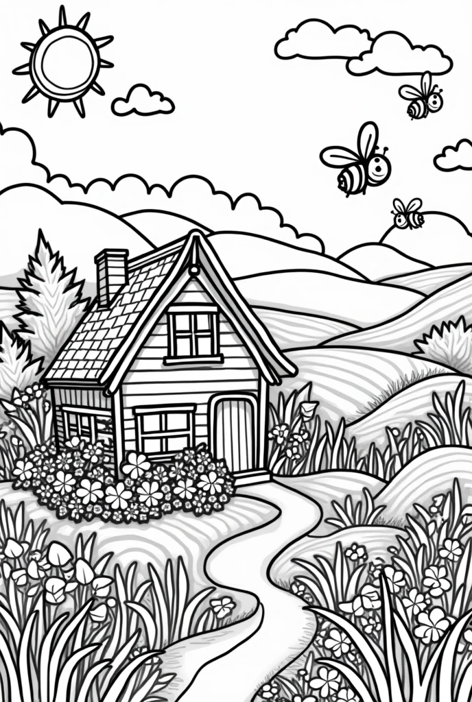 create a coloring page of the theme "Thank you Lord for giving us a place to live" The Little Bees?