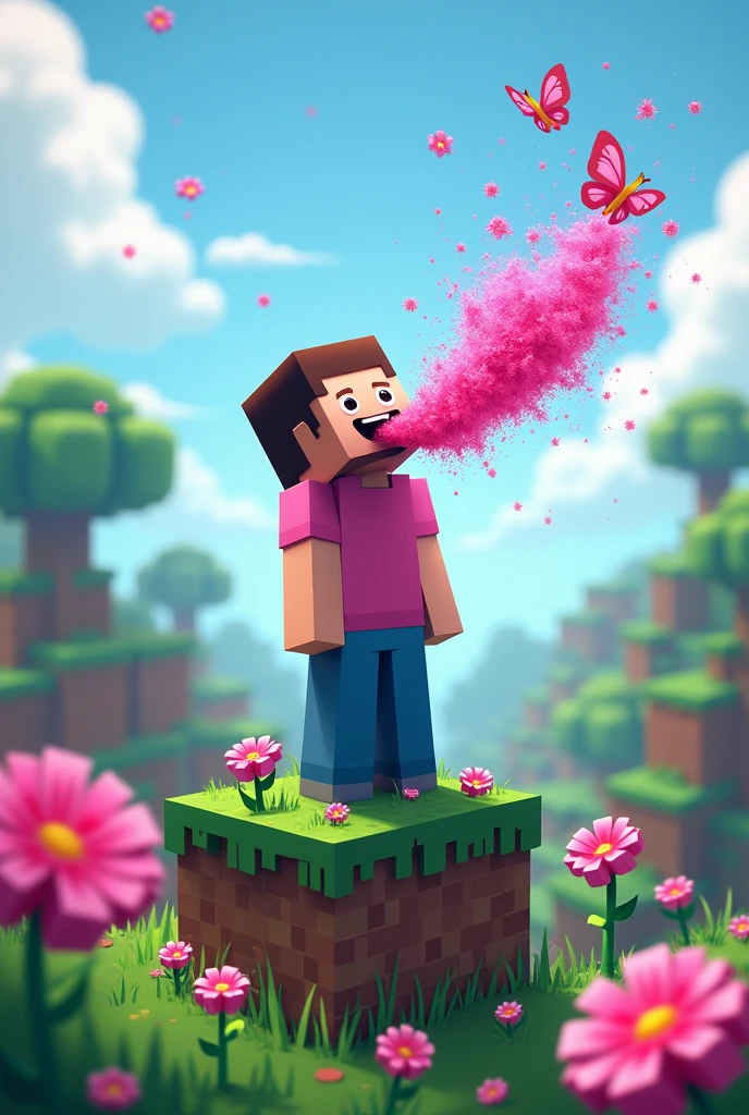 Generate a Minecraft Steve by inhaling pink powder but in the shape of a hill