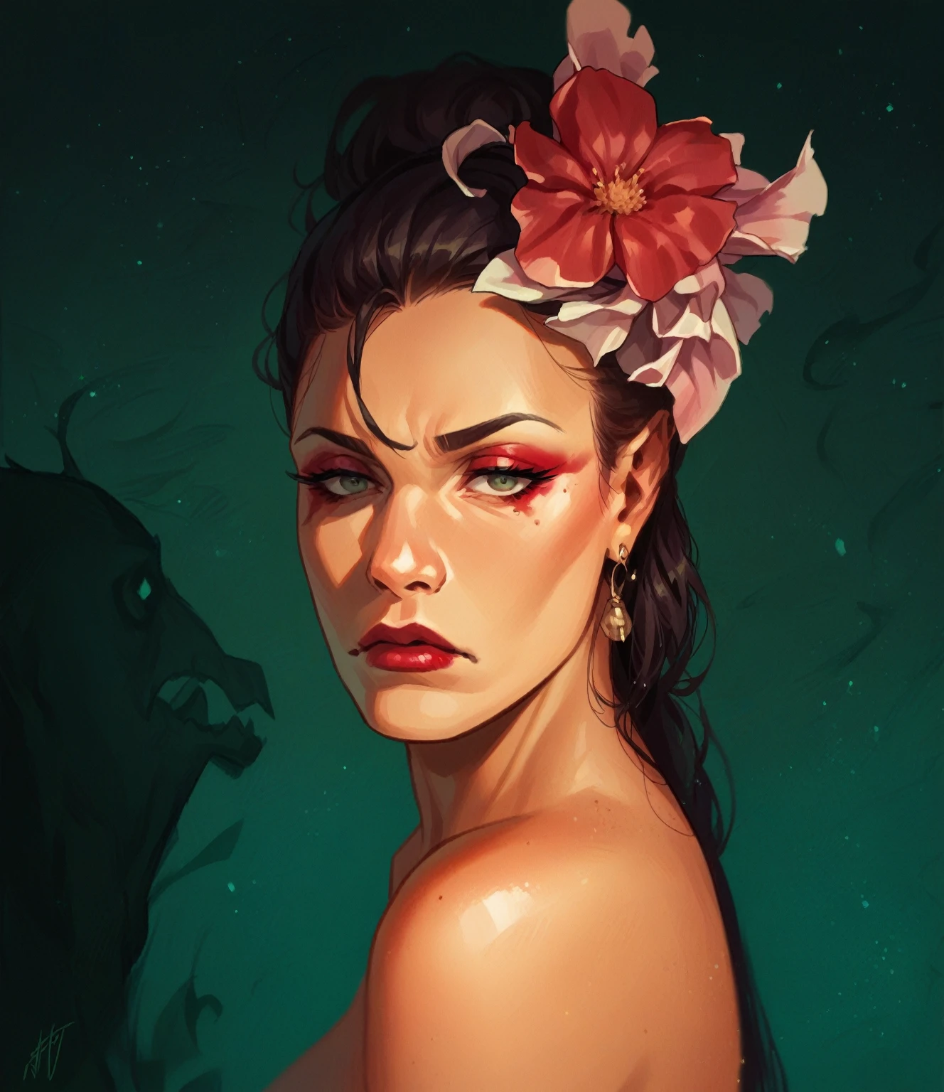 score_9, score_8_up, score_7_up, score_6_up, score_5_up, score_4_up,   T0n1, 1girl, ghosts, red makeup, flowers