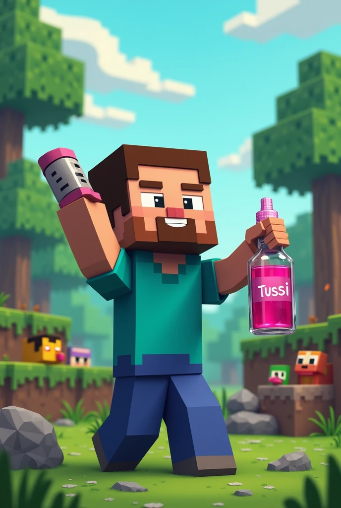 generate a minecraft steve inhaling tussi the pink drug.. 