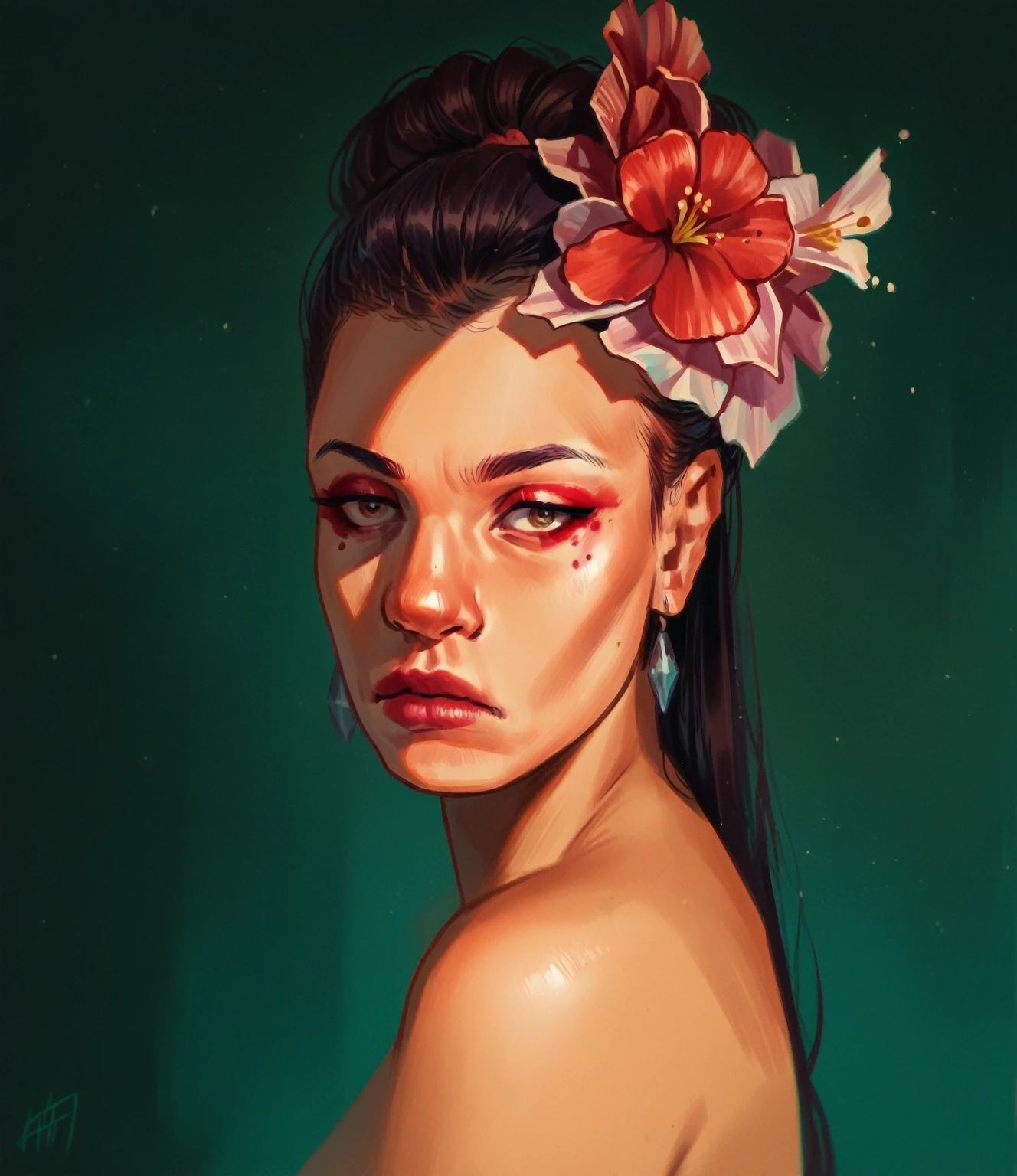 score_9, score_8_up, score_7_up, score_6_up, score_5_up, score_4_up,   T0n1, 1girl, ghosts, red makeup, flowers, small nose, model