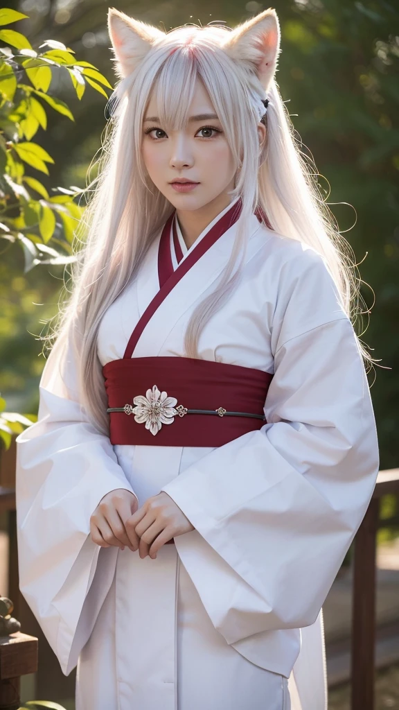 White Demon Fox、Nine-tailed Fox、Japanese women、kimono、Fair skin、Red lines on face、8K、I have long hair