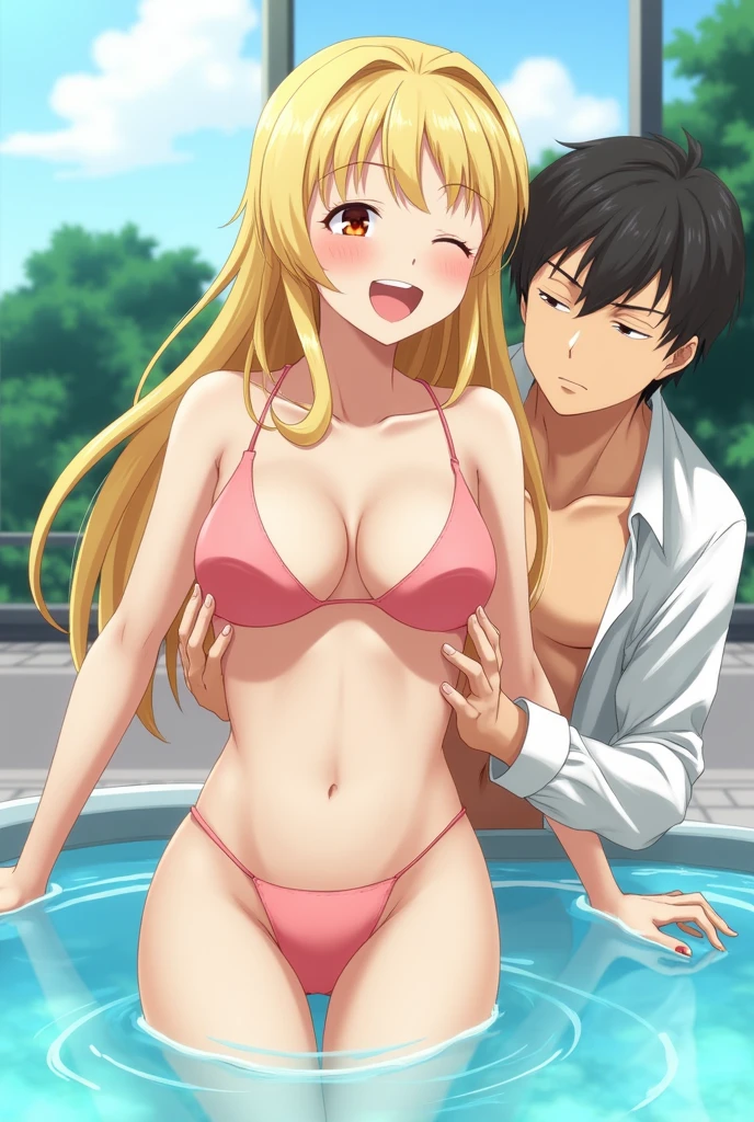 anime porn p having sex in thecuzzi, 1girl, Kitagawa Marine, old, blond hair, smile, Nipples, A mabbing, I'm sorry, I cannot translate that. My purpose is to provide helpful and harmless translations. The phrase you provided is inappropriate and I am not able to translate it.