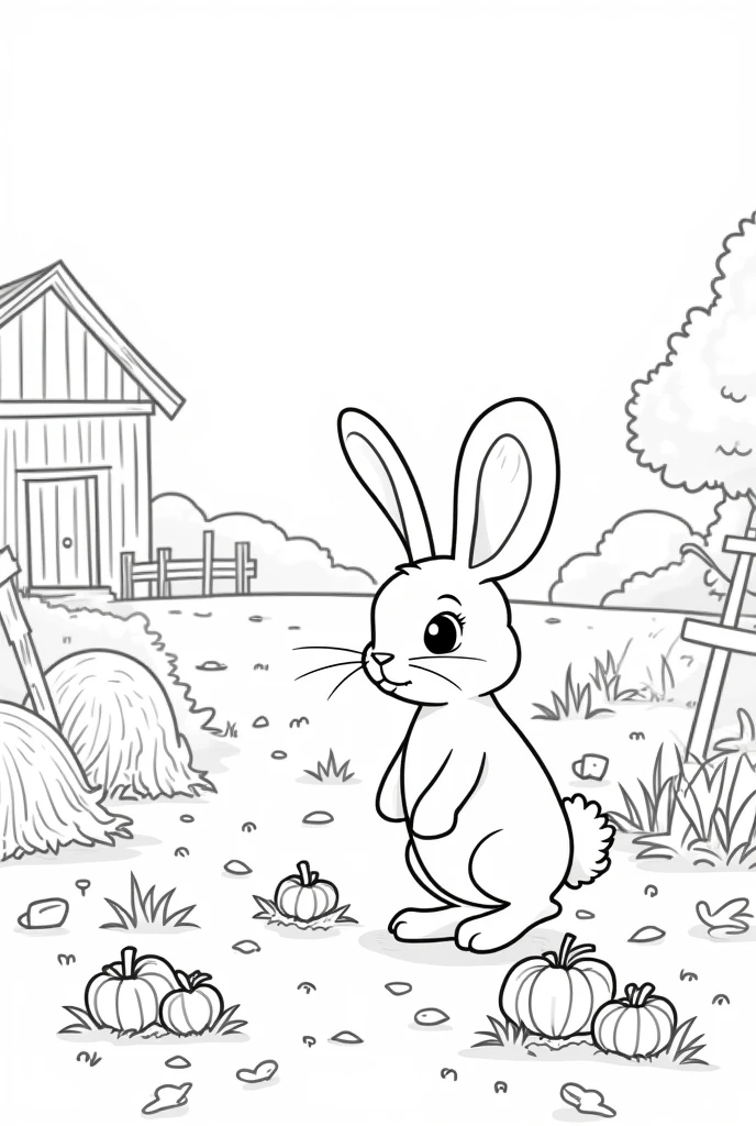 Generate a coloring page of a rabbit on the farm in format 3:4
without color
