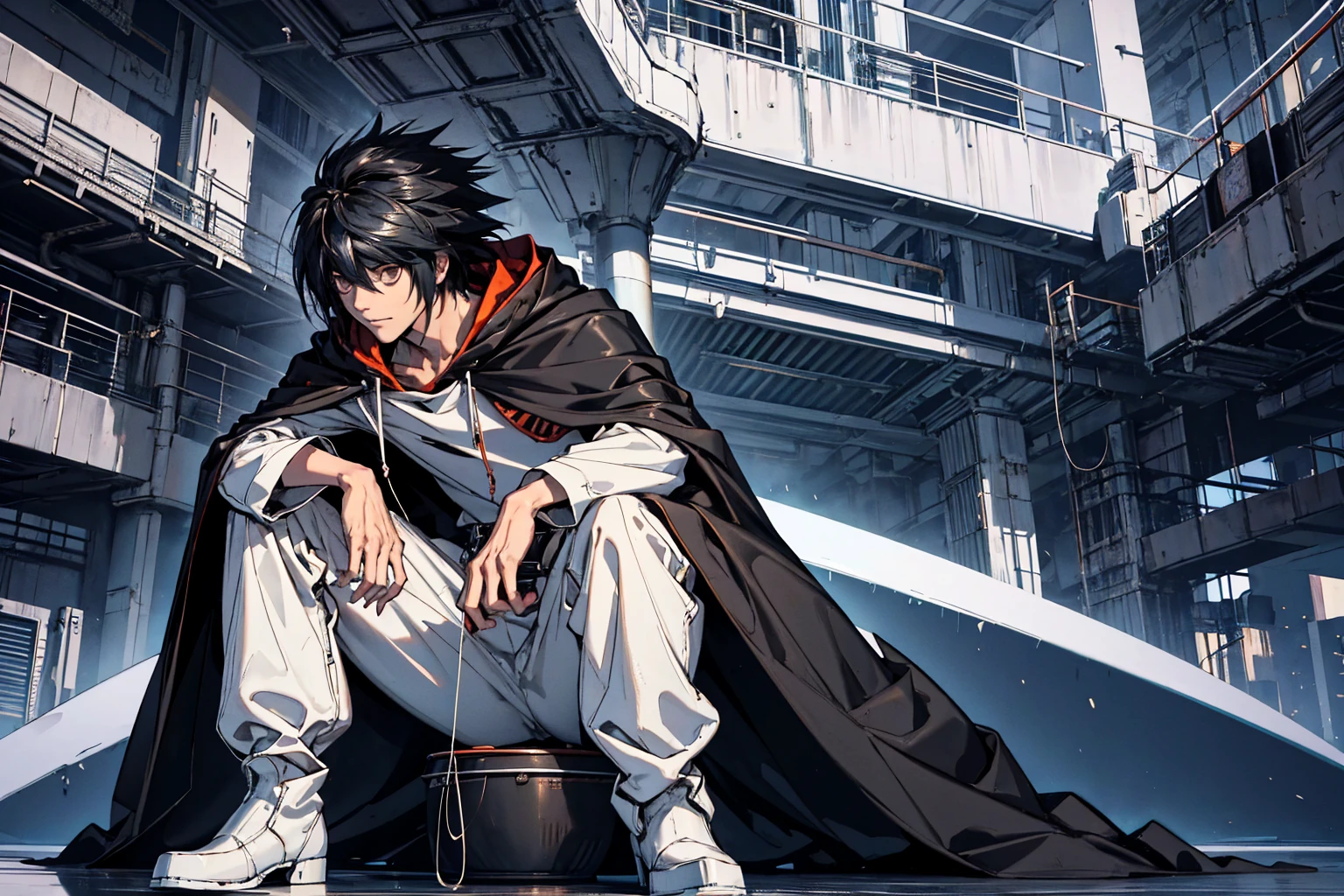 best quality,masterpiece,ultra detailed,Add layer,slim,1 man,((solo)),
l_lawliet, black hair, black eyes,
30 years old,jedi,tall,operate smartphone, looking away,
poor cloak,(cloak:1.2),hood,debun pants,Smirk,boots,(gloves),mechanical parts,belt,long sleeves,
slouching,bent over,luxurious cruise ship,sitting on object,sea,