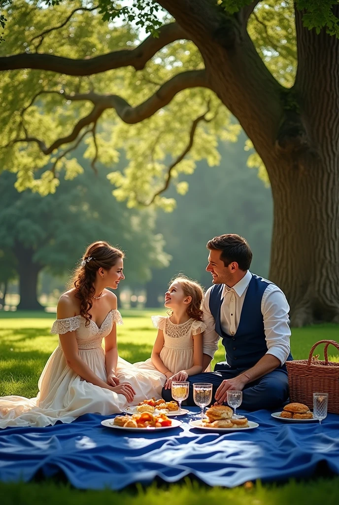 Picnic, family of 3 with girl, royal style