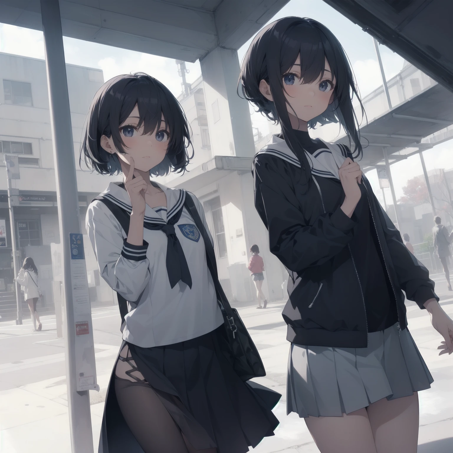 ultra-absurdres-Top quality by artist God, ultra-detailed, high resolution, anime moe artstyle, best anime 8k konachan wallpaper, pixiv contest winner, pool:2810, perfect anatomy,break, 1girl, (Please draw a girl walking sleepily to school alone. )break,(Solo,little female, 13-year-old:1.3),Full limbs, complete fingers,a junior high school student, (very short hair), short cut, flat chest, , small butt, small black eyes, beautiful detailed eyes, well-proportioned iris and pupils, expressive eyes, highres detailed hair, soft expression, salor school_uniform, sailor collar, serahuku, bow, pleated skirt,(Detailed Lighting), (Detailed background), in the School commute route. break,super detailed skin, Best cinematic lighting powered by famous artist, 8k,beauty illustration,photoshop_(medium),very aesthetic,break,((artist:izumi_tsubasu )), artist:clamp ,artist:carnelian ,artist:kantoku ,
