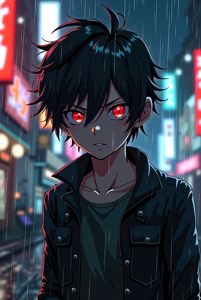 Anime boy with red eyes in the rain, style of anime4 K, kaneki ken, 4k manga wallpapers, Badass anime 8 K, 4K anime wallpaper, kaneki ken, Anime art wallpaper 8 K, Anime art wallpaper 4k, Anime art wallpaper 4 K, Anime wallpaper 4K, Anime wallpaper 4 k, ultra hd anime wallpaper, Detailed digital anime art