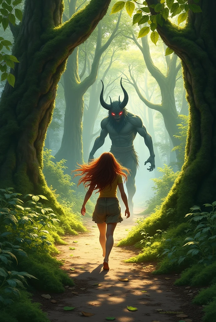 Une qui marche dans une foret un demond apparaît elle cour