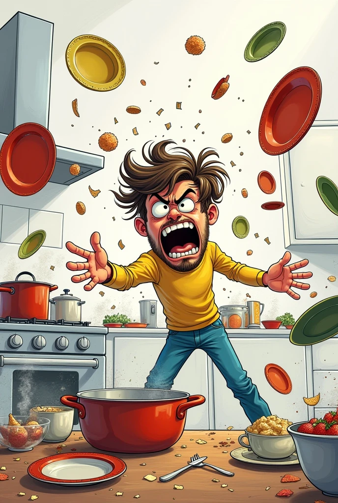 a man throwing plates and angry in the kitchen (drawing easy)