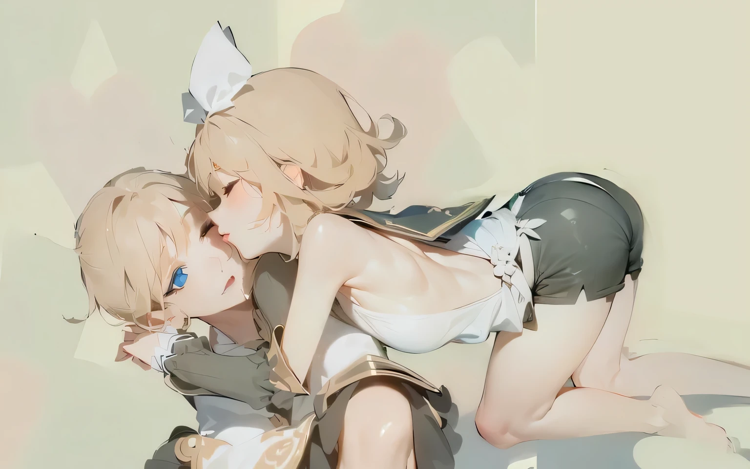 ass, side cutout, sideless outfit, sideboob, leaning forward, shorts, masterpiece, best quality, absurdres, dynamic lighting, lighting effect
