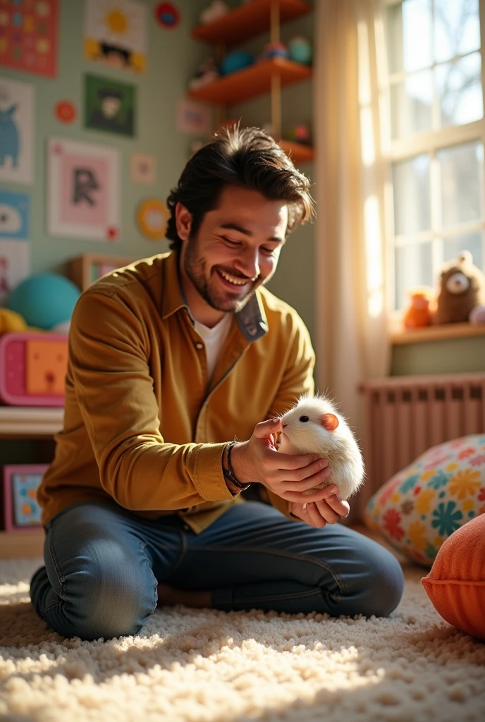 Markiplier petting a Guinea Pig