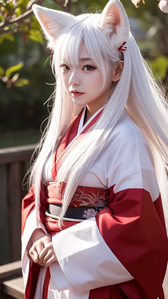 White Demon Fox、Nine-tailed Fox、Japanese women、kimono、Fair skin、Red lines on face、8K、I have long hair