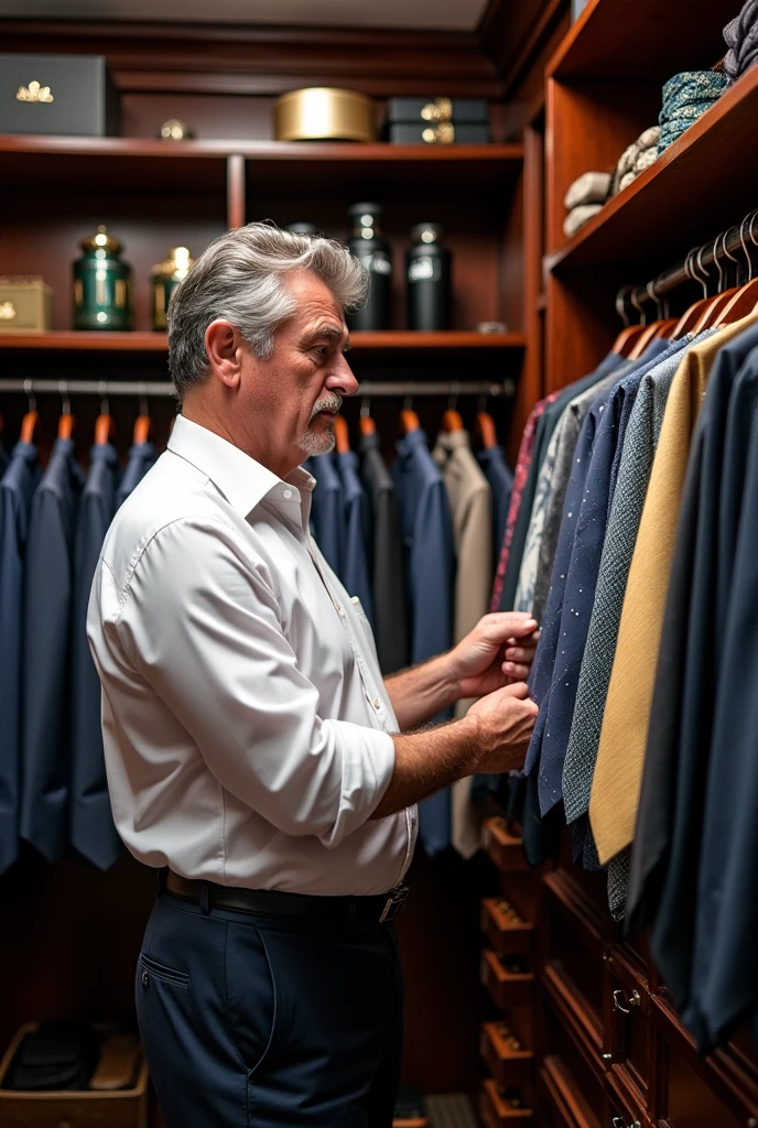 MAN CHOOSING TIES FROM HIS CLOSET TO WEAR