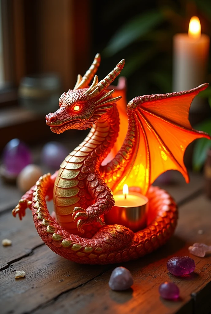 Make a unique dragon-shaped candle holder with something original that represents the fire signs