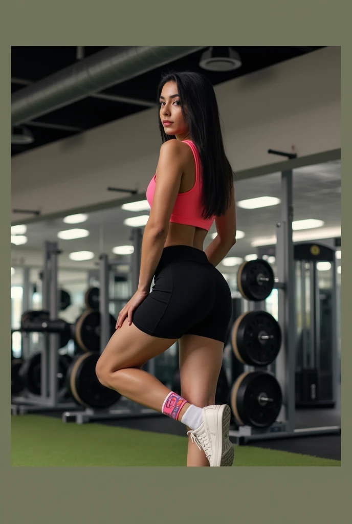 Beautiful 18-year-old woman posing at the gym