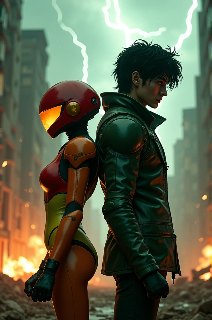 Samus Aran and Kazuya back to back