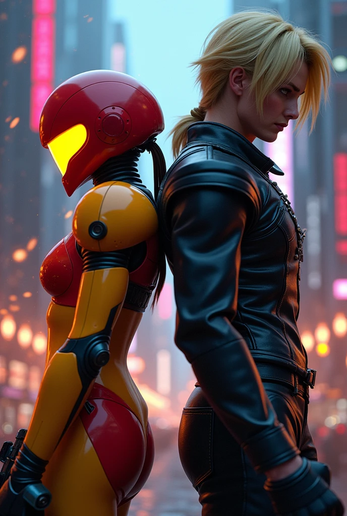 Samus Aran and Kazuya back to back