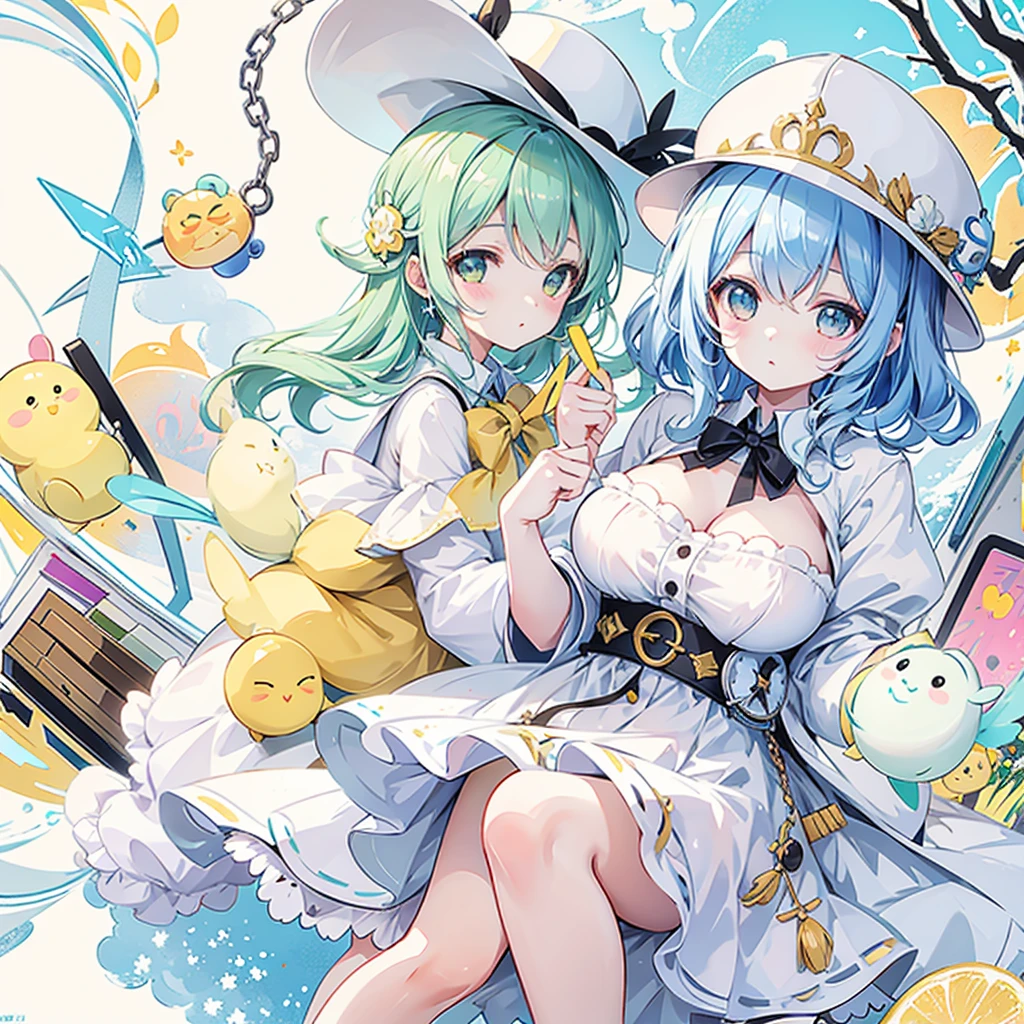 Charm lemon,personification,Light soft color coat and hat,Sweet girl