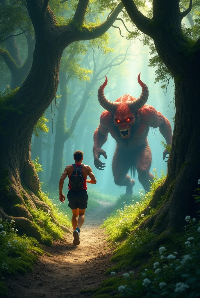 A running in a forest a demond appears