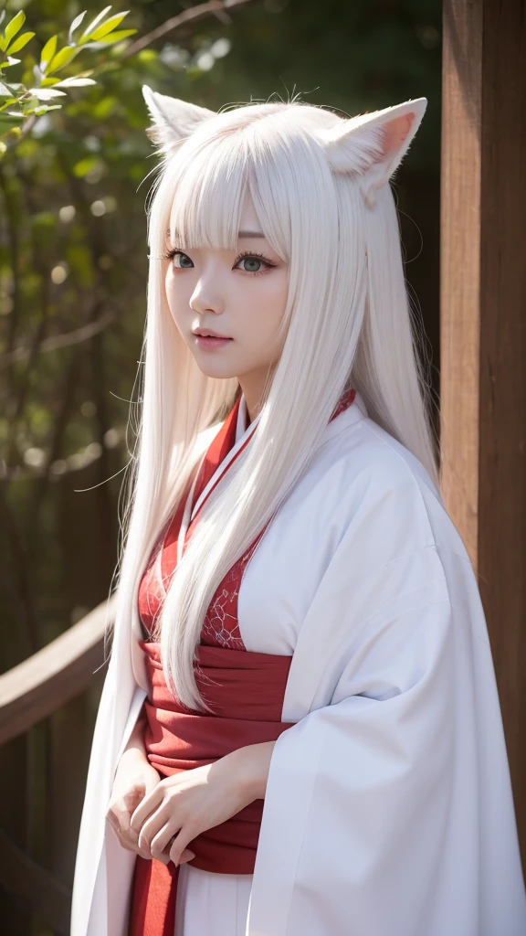 White Demon Fox、Nine-tailed Fox、Japanese women、kimono、Fair skin、Red lines on face、8K、I have long hair