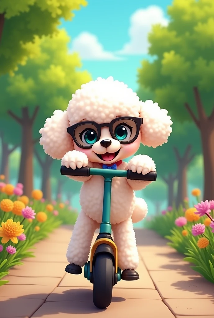 poodle driving an electric scooter 
