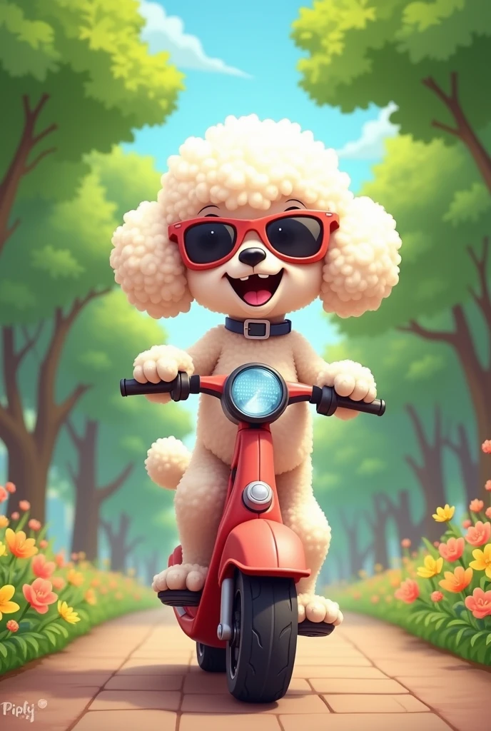 poodle driving an electric scooter 
