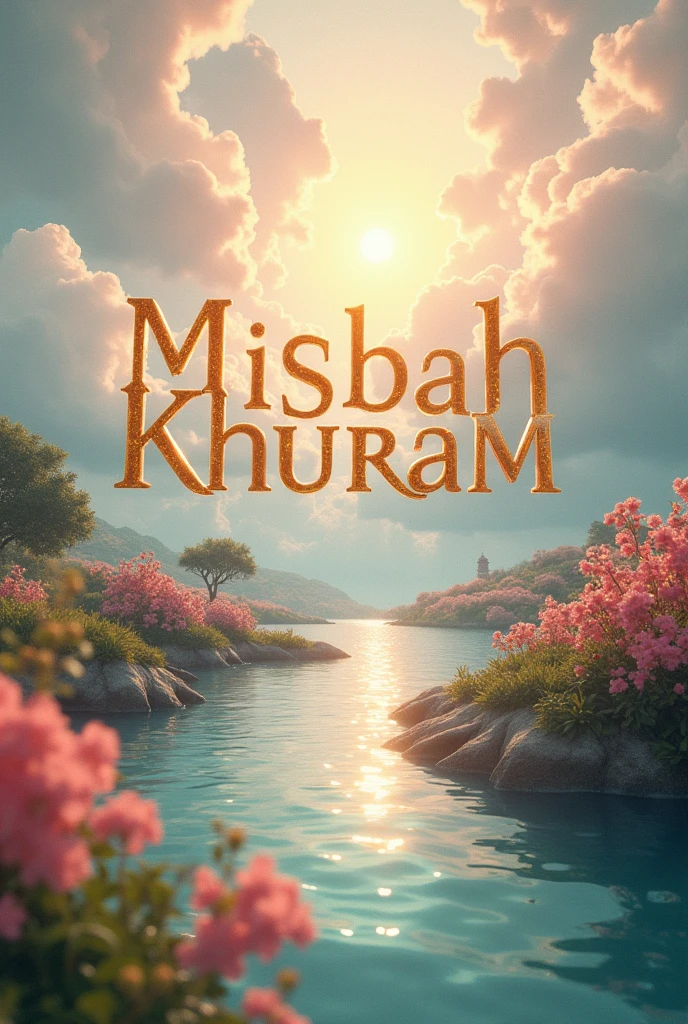 The view is like heaven and Misbah Khuram is written on the floor in dashing fonts
