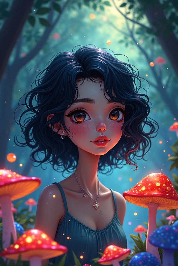 nahida (masterpiece), (best quality), (very detailed),(disheveled hair),(illustration), (1 woman), Beautiful detailed eyes,delicate and beautiful face,floating,(highly saturated),(colorful splashes),Colorful bubbles,(shining),focus on face, Take a walk through a forest full of colorful mushrooms