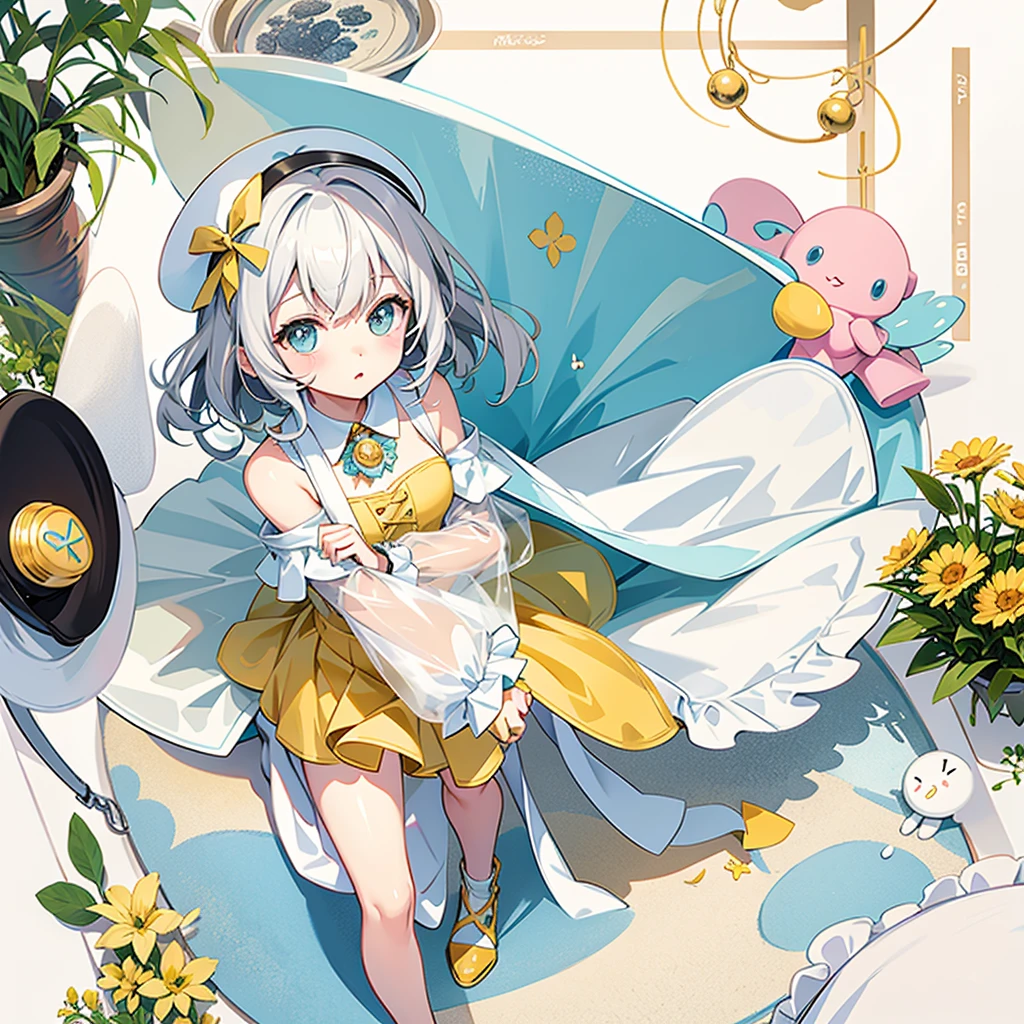 Charm lemon,personification,Light soft color coat and hat,Sweet girl