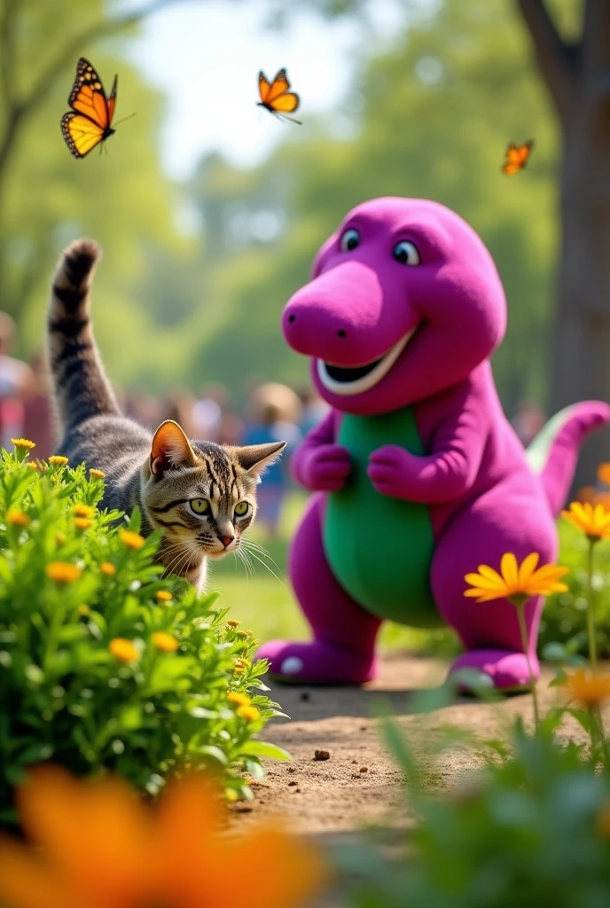 Cat ambushes Barney