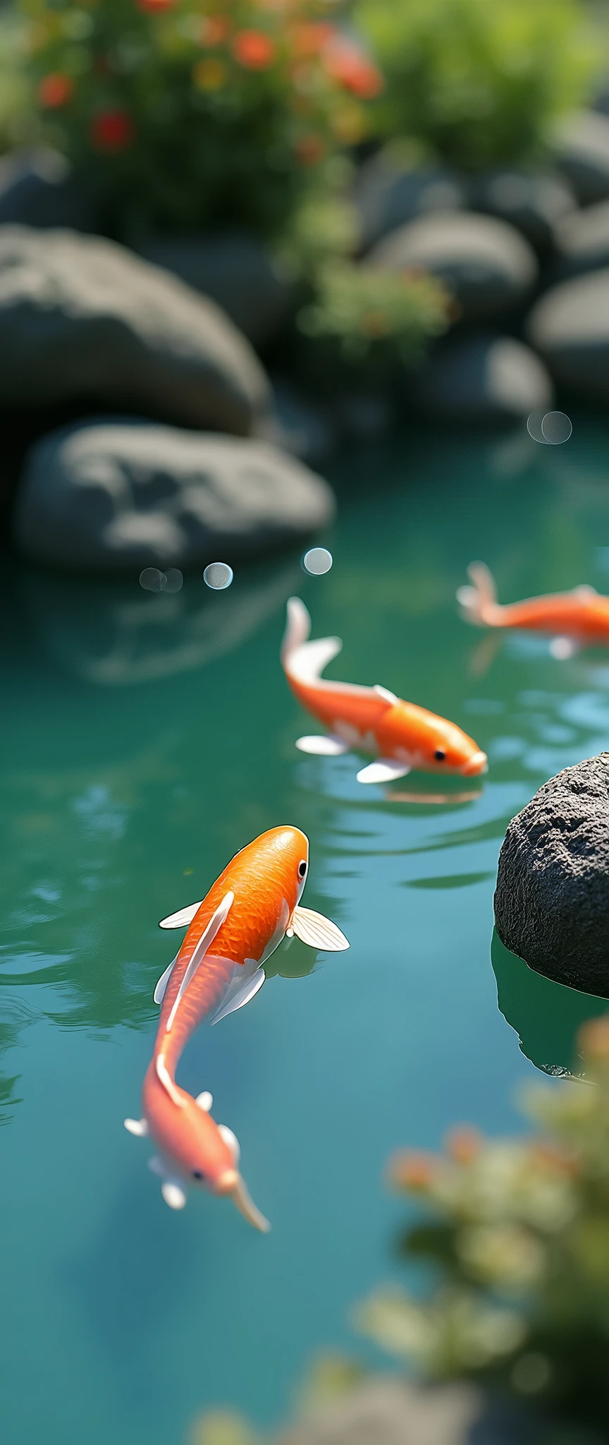 (masterpiece:1.2,Highest quality,Ultra-high resolution,Very detailed,Realistic,Ultra-high resolutionのカメラ),8k,wallpaper,(A diorama of a pond photographed from above),(A diorama depicting the bottom of a pond with the reflections on the water surface removed:2.0),(Koi made of plastic model are swimming:2.0),sunny,Japanese garden,Serene landscape,Healing,(Isometric 3D Diorama:2.0),(Matte Paint)