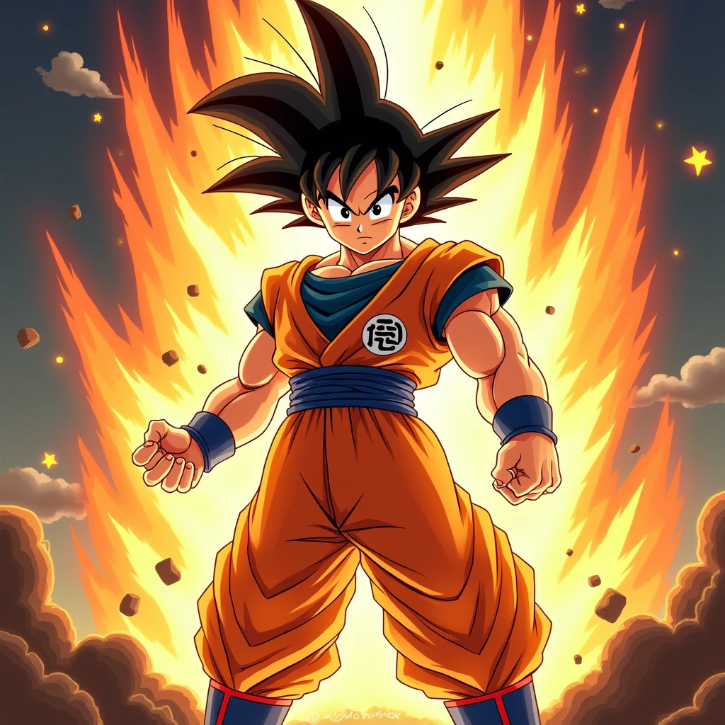Goku, created by Akira Toriyama Super Saiyan 5 form His fighting spirit flickers with a fiery glow