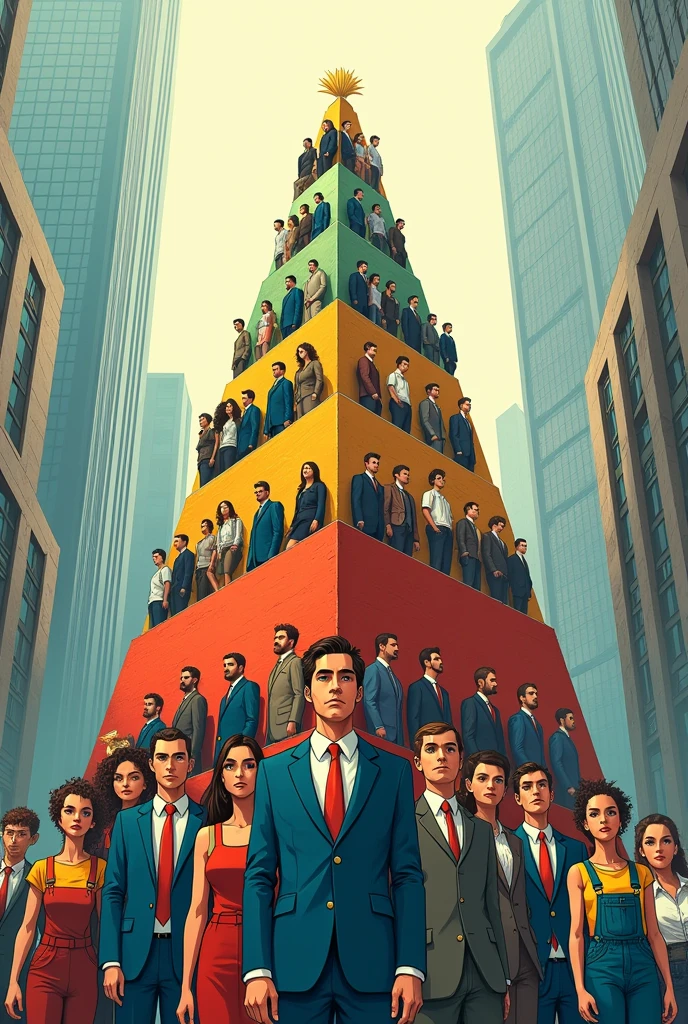 drawing: A pyramid with different levels, where each level represents an income or wealth group. The higher levels have a higher tax burden proportional to their size.
Additional Details: Each level of the pyramid can be added labels and figures that represent different social classes or income levels.
