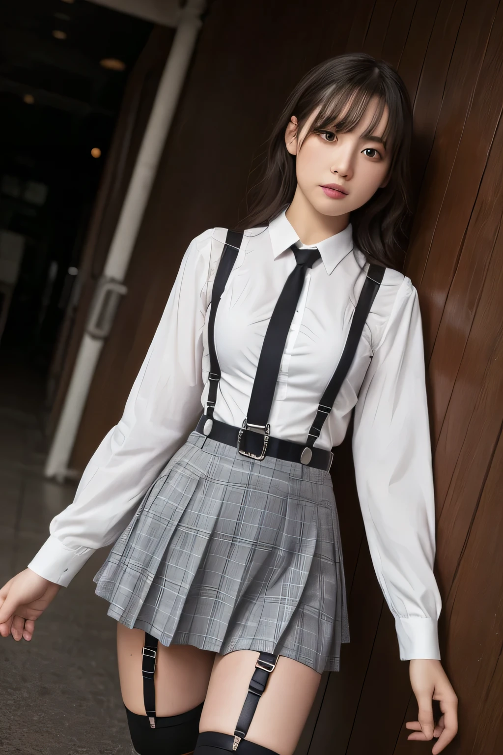 1 female, , high quality, masterpiece, Ultra-high resolution, Cinema Lighting, 1 female, , high quality, masterpiece, Ultra-high resolution, , Cinema Lighting, suspenders Moderate breasts Small face Looking up Sweat Thin belt buzzer 脇Sweat garter belt Belt on pants holster Hands behind your back Looking up Anxious face Knee-high Knee socks Knee-highソックス garter ふとももにgarter belt Checkered mini skirt Panty shot Skirt gap Armament holster holster Hands behind your back Anxious expression Anxious face, legs apart Armament Leg Holster holster See-through clothing heavy rain Rain-soaked dress shirt,Moderate breasts ガーターbelt suspenders Garter on the thigh Checkered mini skirt Looking up Pause belt Armpit sweat Hands behind back Raise your hands