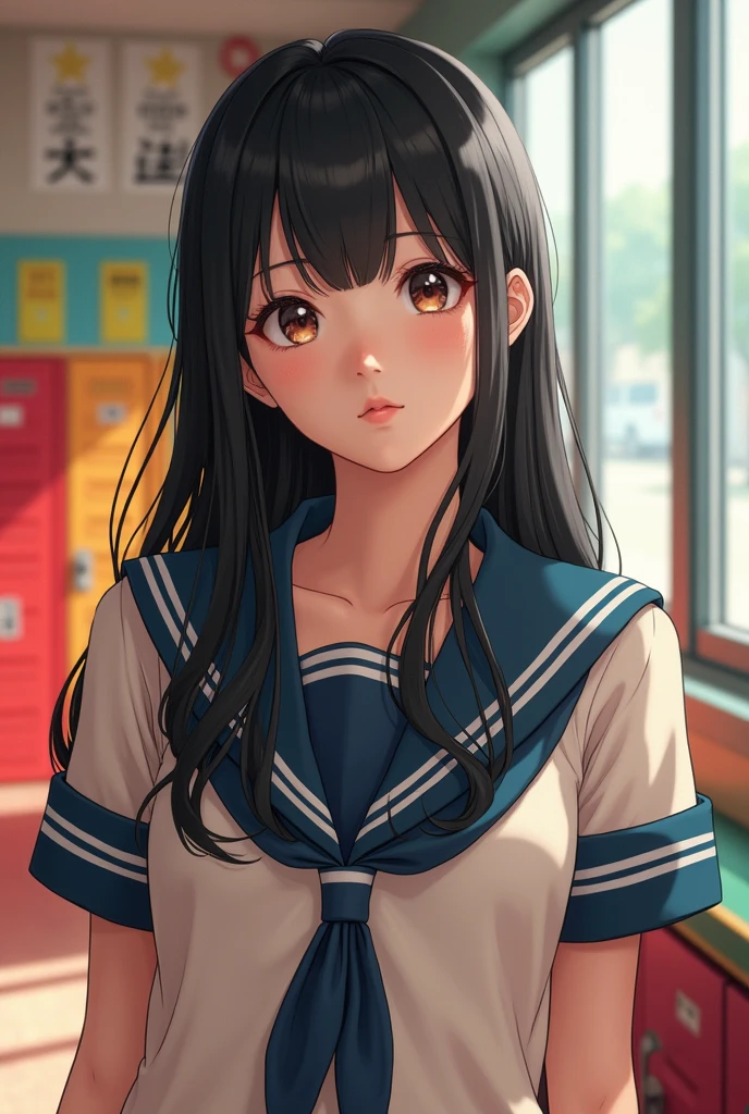 (masterpiece,Highest quality:1.4),(8k,RAW Photos,Photorealistic:1.2),Ultra-high resolution, ,(Glowing Skin:1.4),Detailed skin,Detailed face,Detailed eyes,(Beautiful and shining eyes:1.2),Symmetrical eyes,Detailed ears,One person,Natural Makeup,Fat high school girls,(((Japanese Idols))),(Japanese Face),Detailed Background,Vivid background,Beautiful and shiny hair,18-year-old,((Teenage breasts)),,(Detailed School uniforms popular among Japanese high school girls),,((Sharp Face)),Natural light,,(Very detailed ,Trend design for 2024,online shopping,LUMINE® Market,),Trendy hairstyles,black_hair,long_hair,Upper Body,Instagram Style,(Detailed girls' locker room at school,,Location was great.),