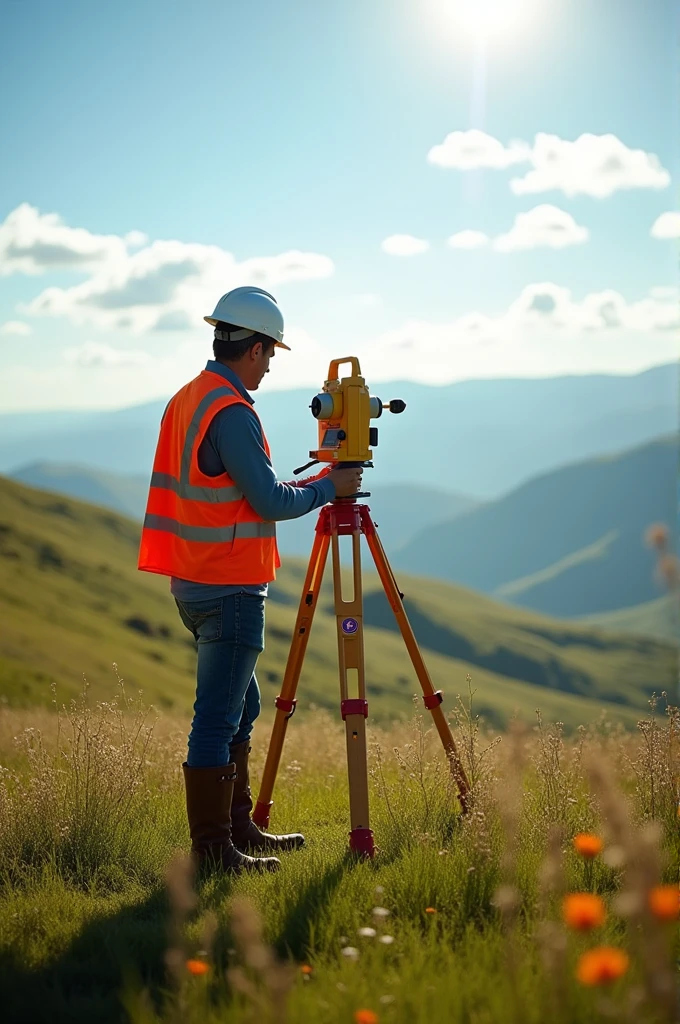 Surveyor with his measuring equipment 