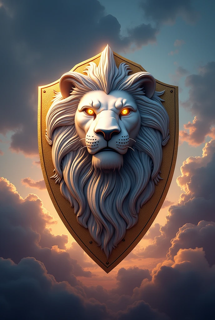 Golden and white shield, from the head of a lion