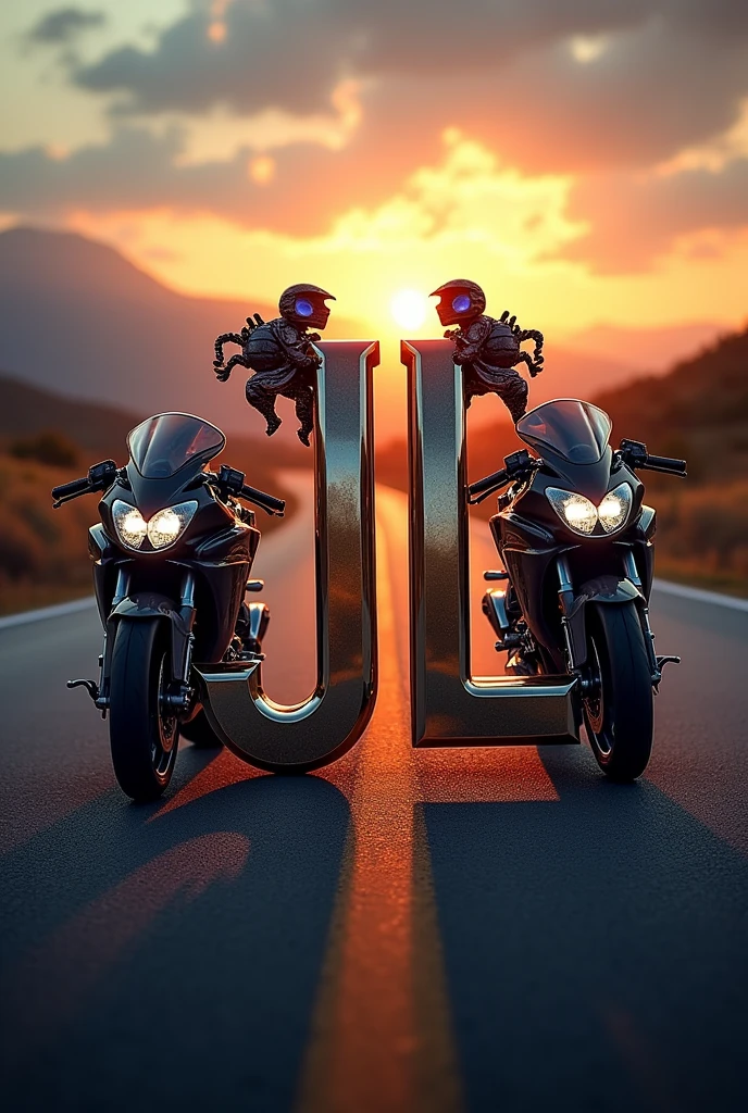A logo with motorcycles and the initials J and L