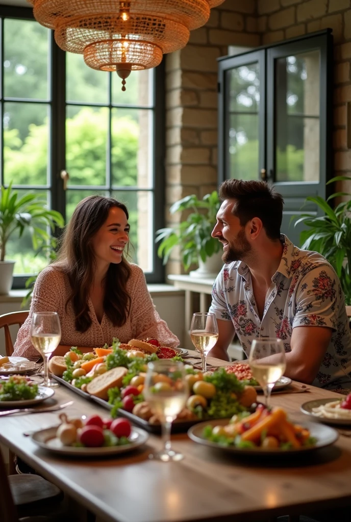 Lionel Messi and Antonela Roccuzzo having lunch at their home, without candles